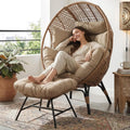 Indoor Outdoor Egg Chair with Ottoman Thick Cushioned Lounge w/Footrest
