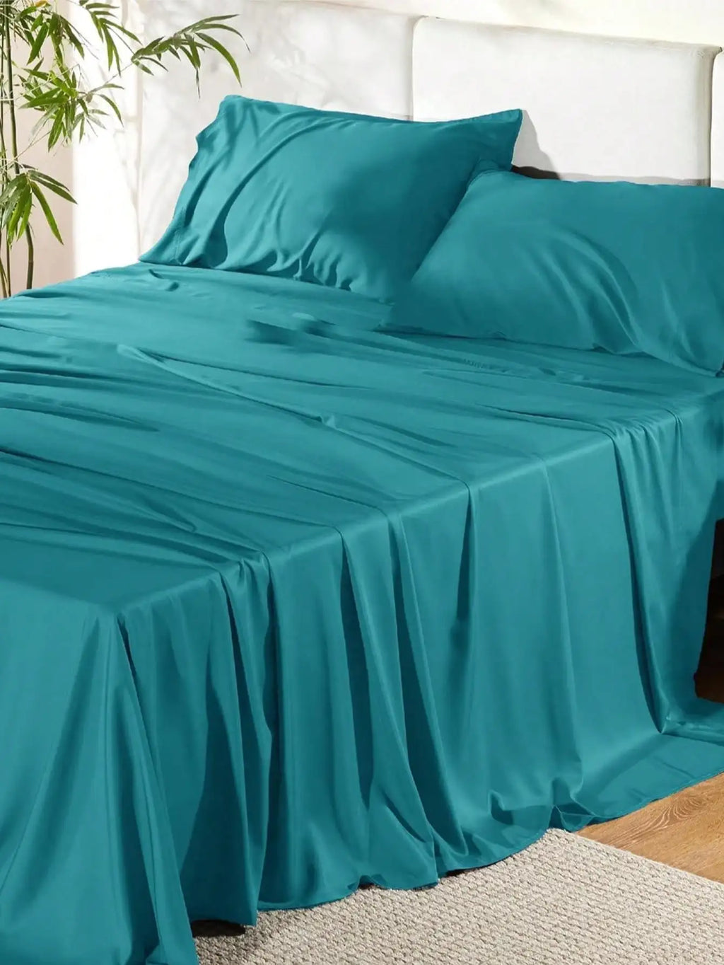 Cool Satin Bed Sheet Set, Silky Wrinkle Resistant, Queen