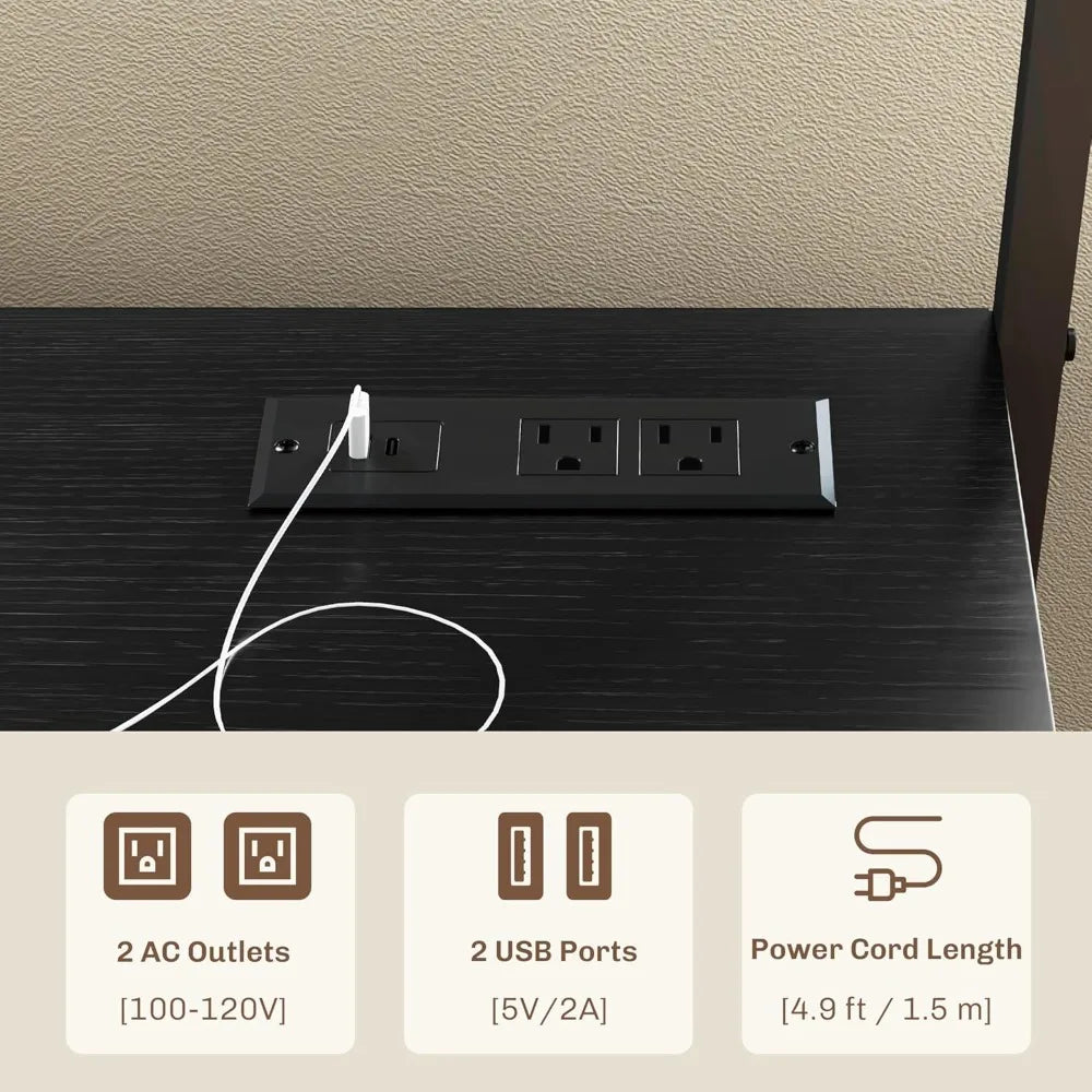 Kitchen Bakers Rack with Power Outlet, Coffee Bar Cabinet with Storage Shelves