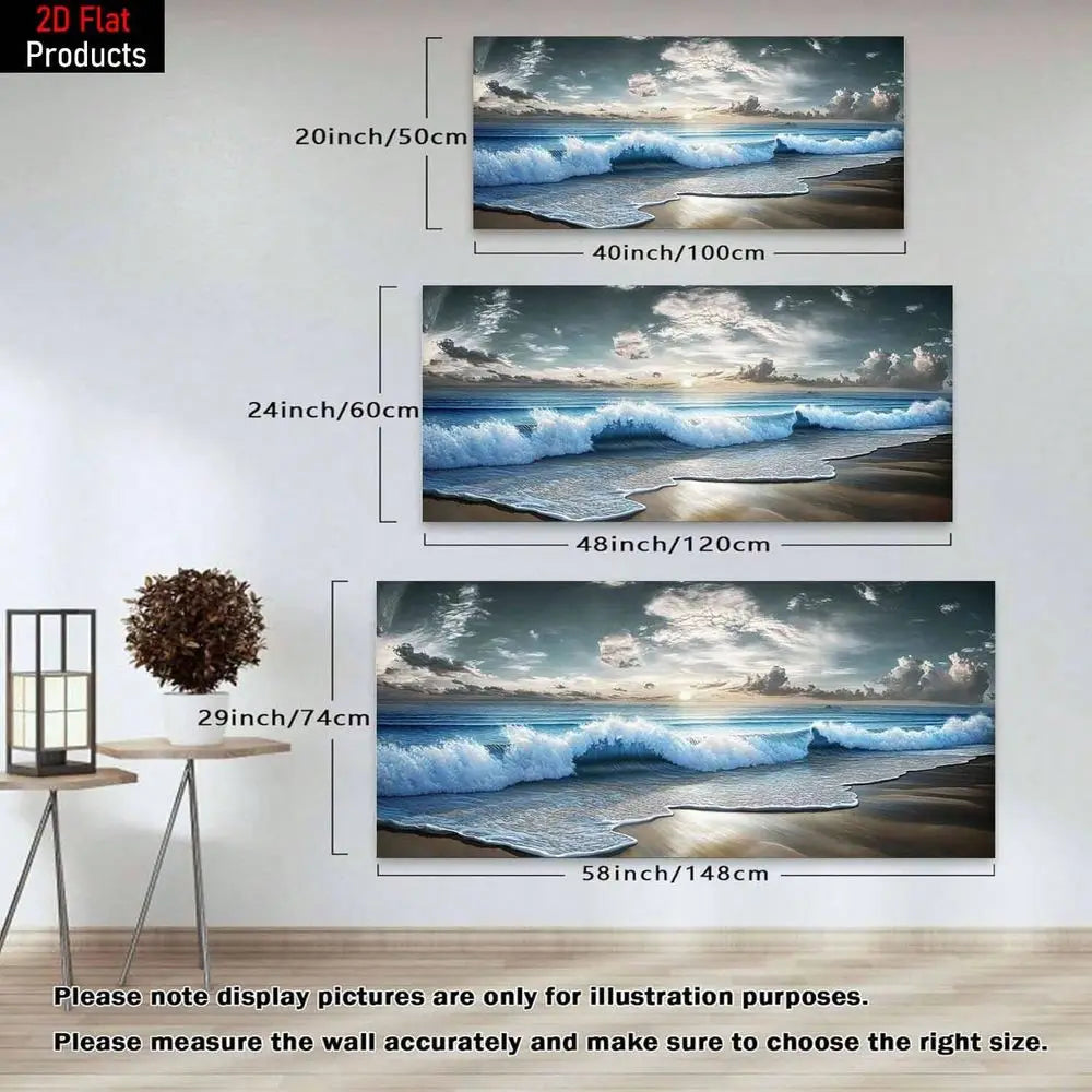 Ocean Waves Seascape, Beach Scenery,  Large Frame Canvas Painting Art Print