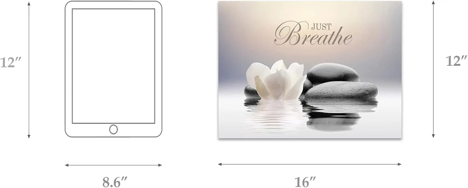 Just Breathe Zen Wall Art,  White Lotus Flower Picture