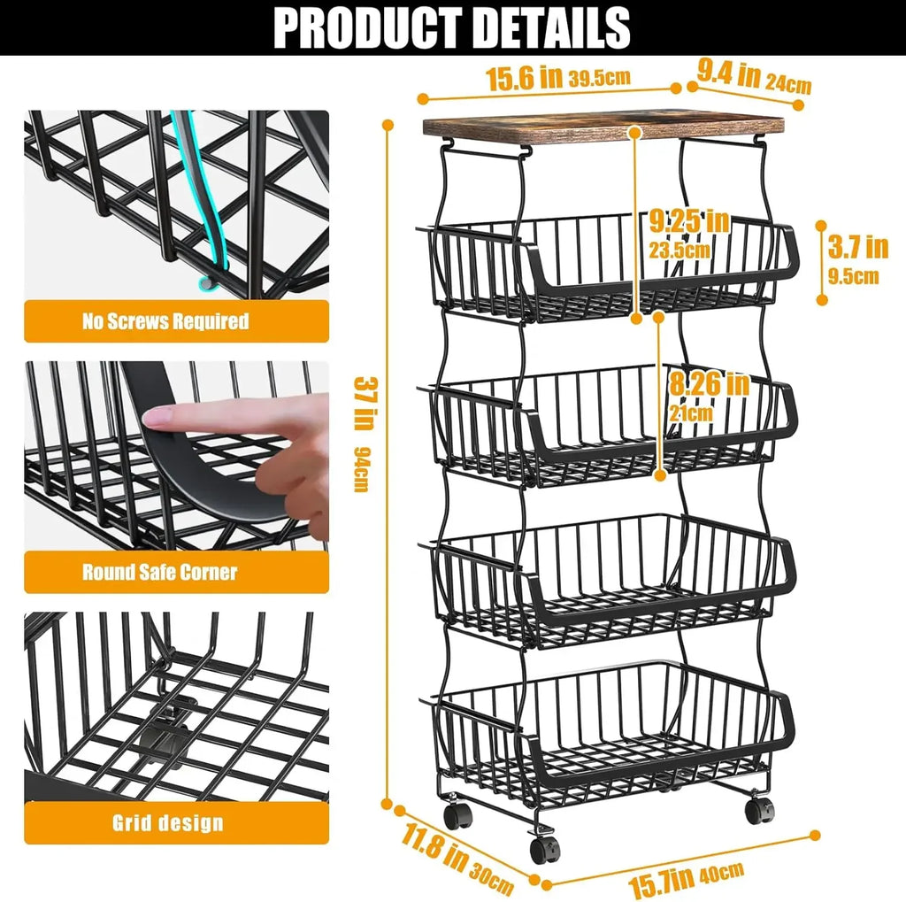 Customizable Fruit Vegetable Basket for Kitchen, 5 Tier Stackable