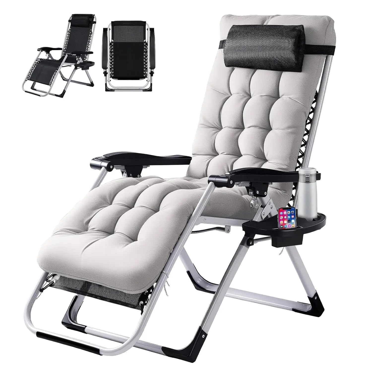 Padded Zero Gravity Chair, Lounge Chair with Removable Cushion & Tray