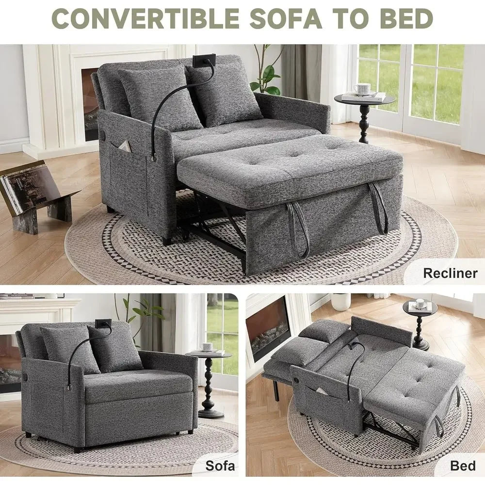 Hot-sellingConvertible Sofa Bed with USB Ports, 3-in-1 Sleeper, Grey
