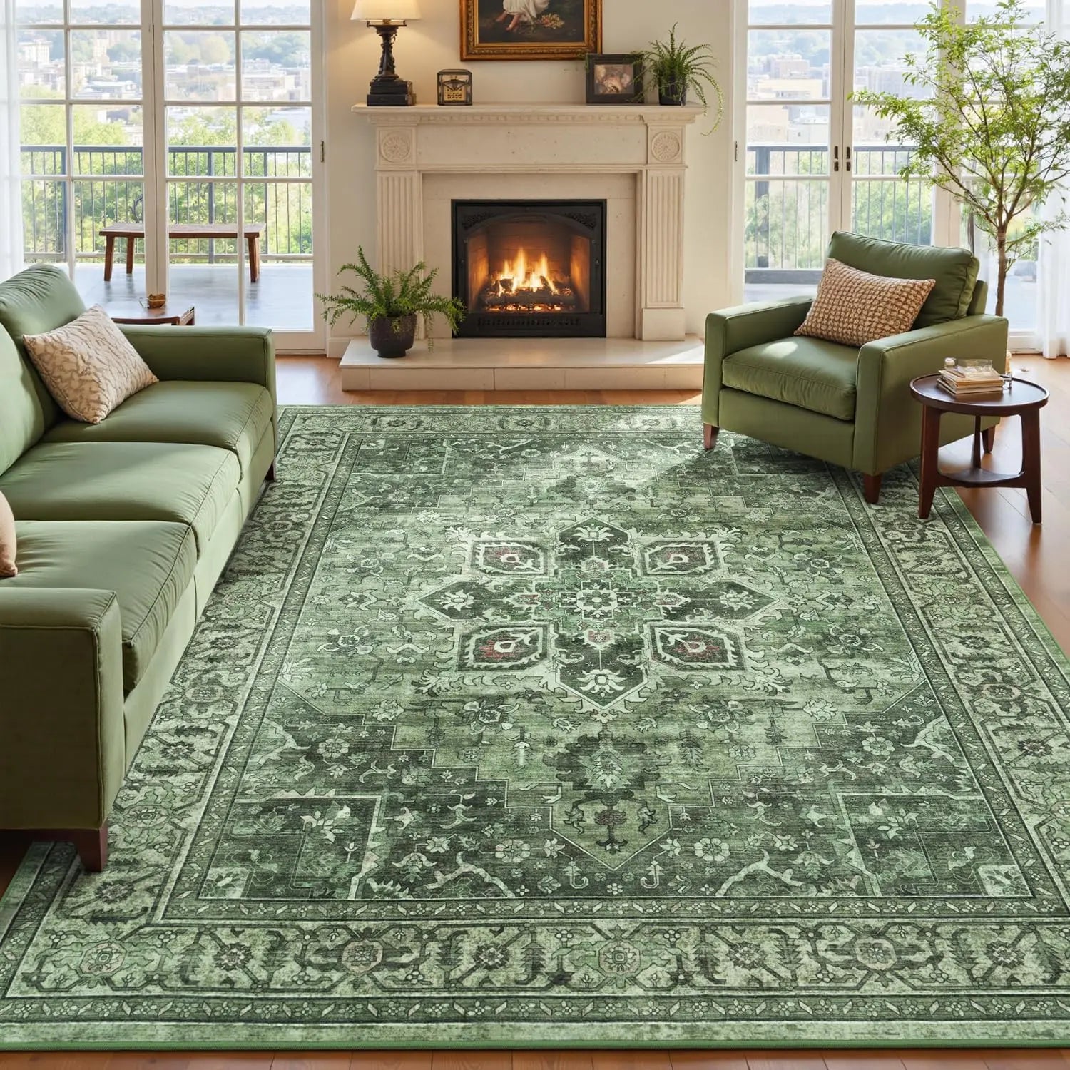 Perfect Farmhouse Boho Floral Sage Green 8x10 Vintage Area Rug