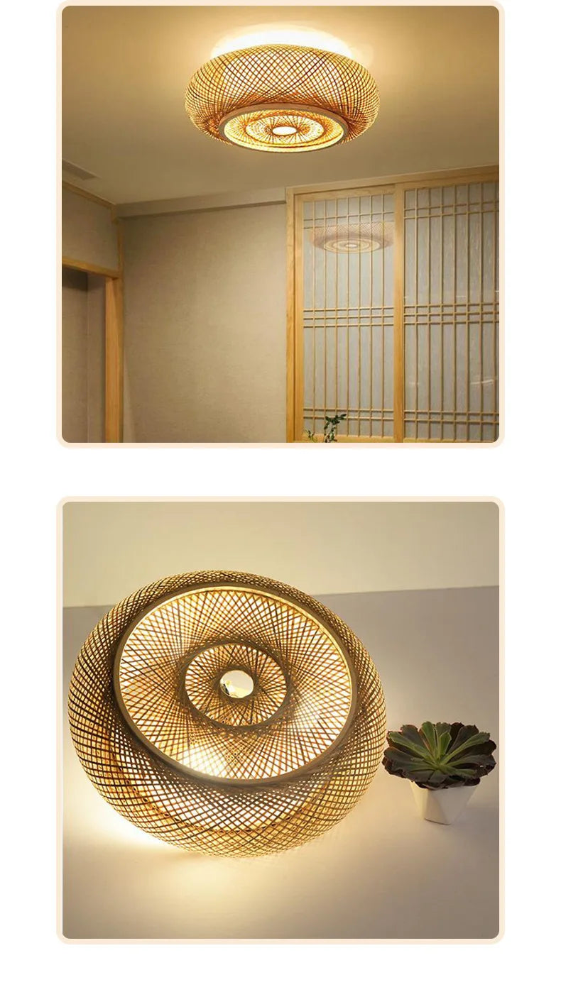 Bamboo Woven Ceiling Lamp Japanese  Circular Pendant Light