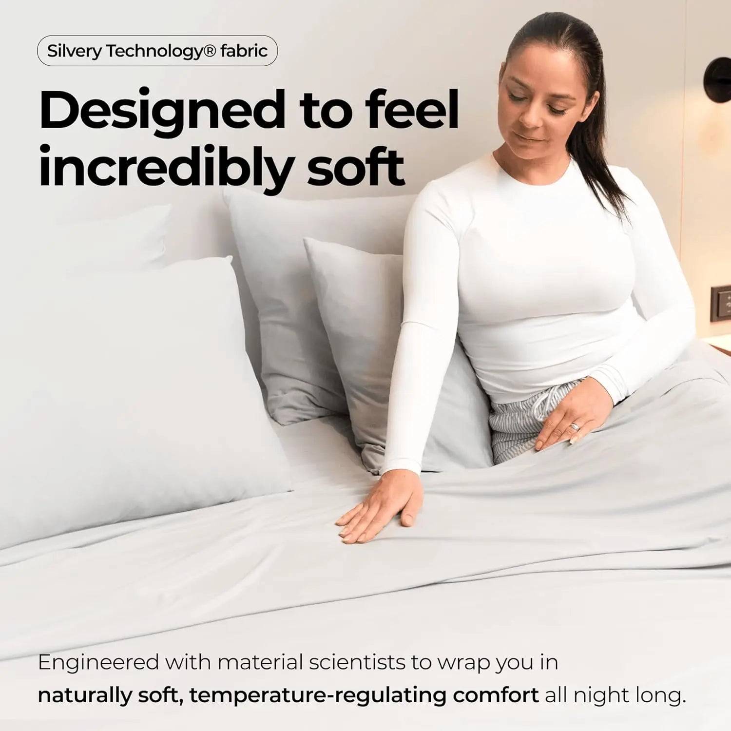 Silver Infused Bed Sheets Set Ultra-Soft Temp-Regulating Fabric Self-Cleaning Technology