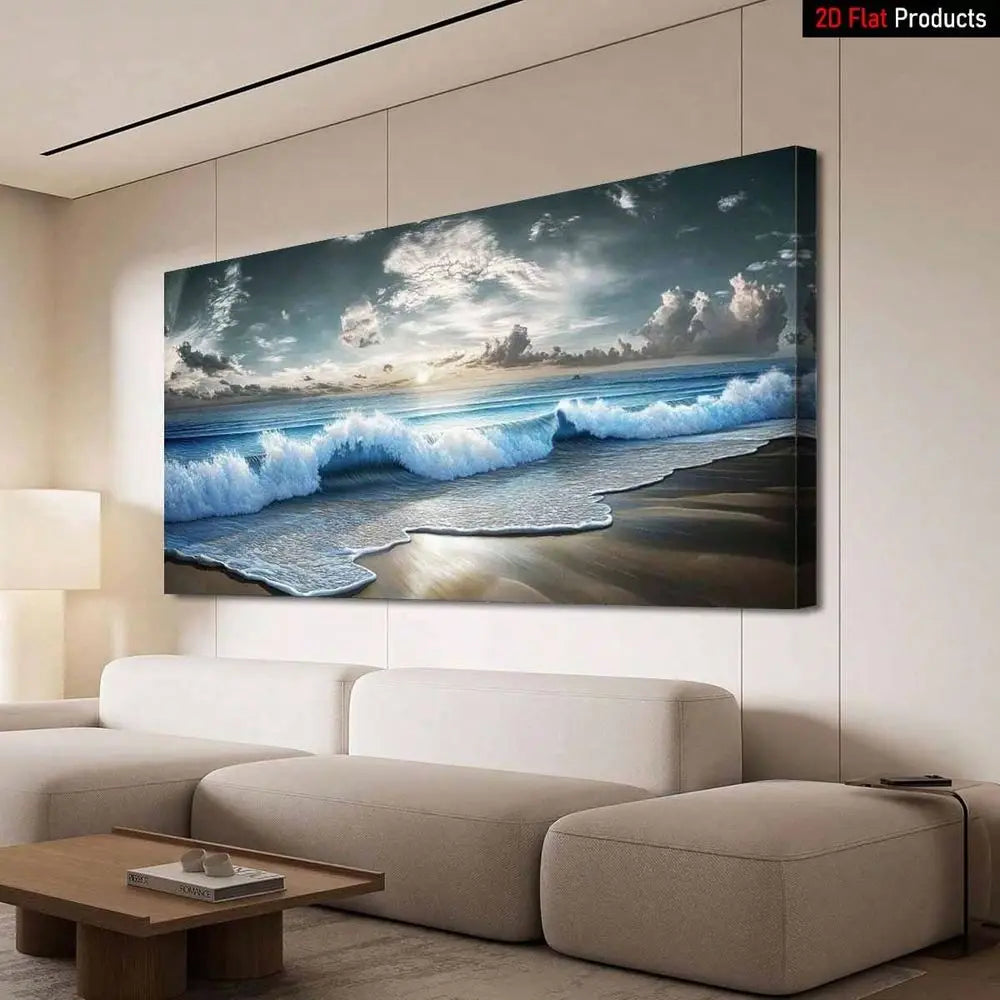 Ocean Waves Seascape, Beach Scenery,  Large Frame Canvas Painting Art Print