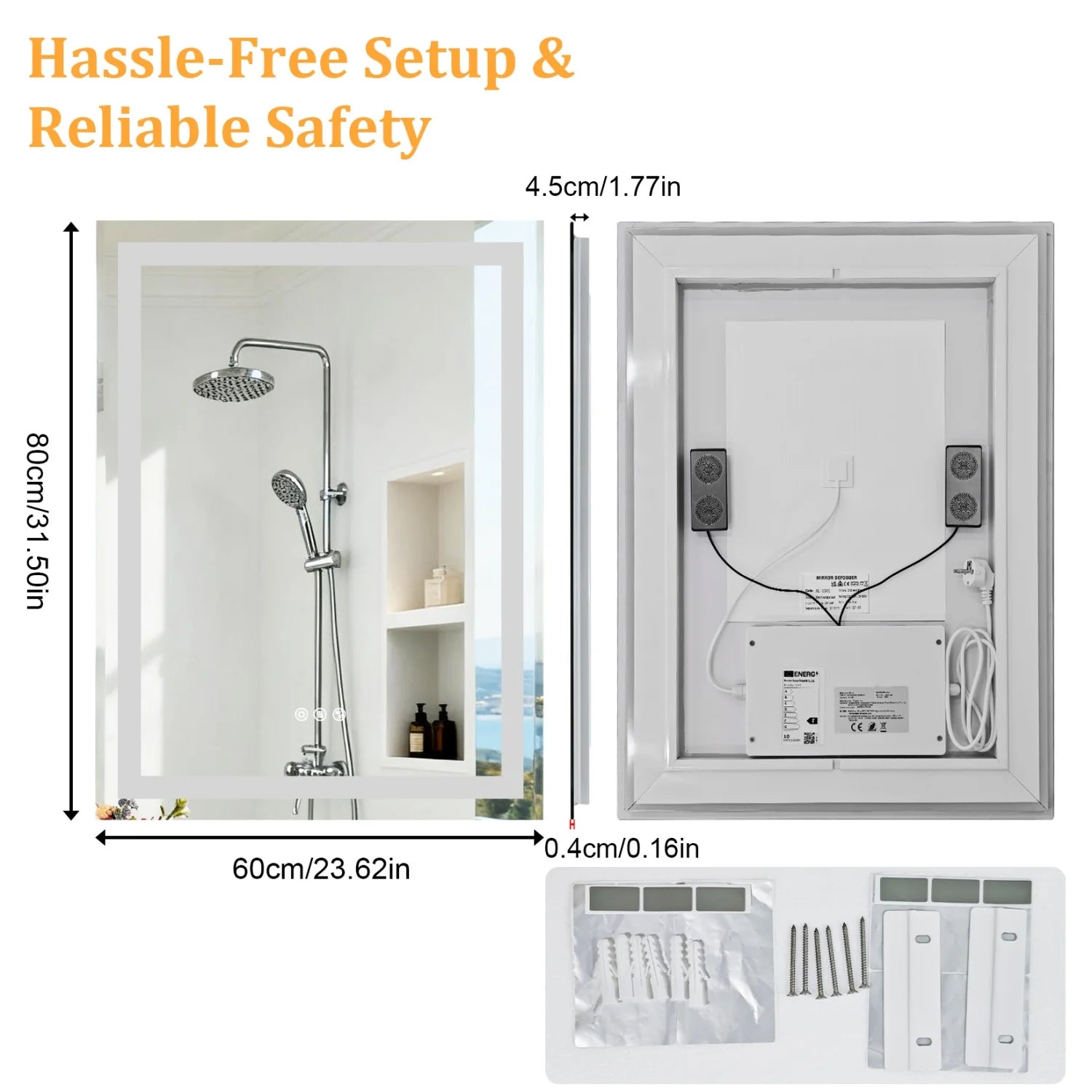 LED Bathroom Mirror Built-in Bluetooth Speaker Anti-Fog Dimmable