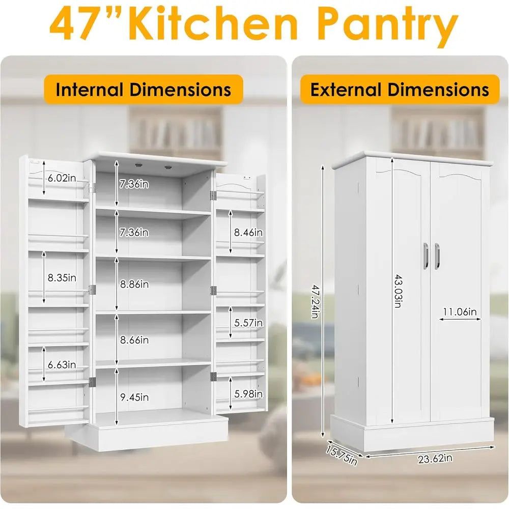 Kitchen Pantry Cabinet with Doors and Adjustable Shelves, I