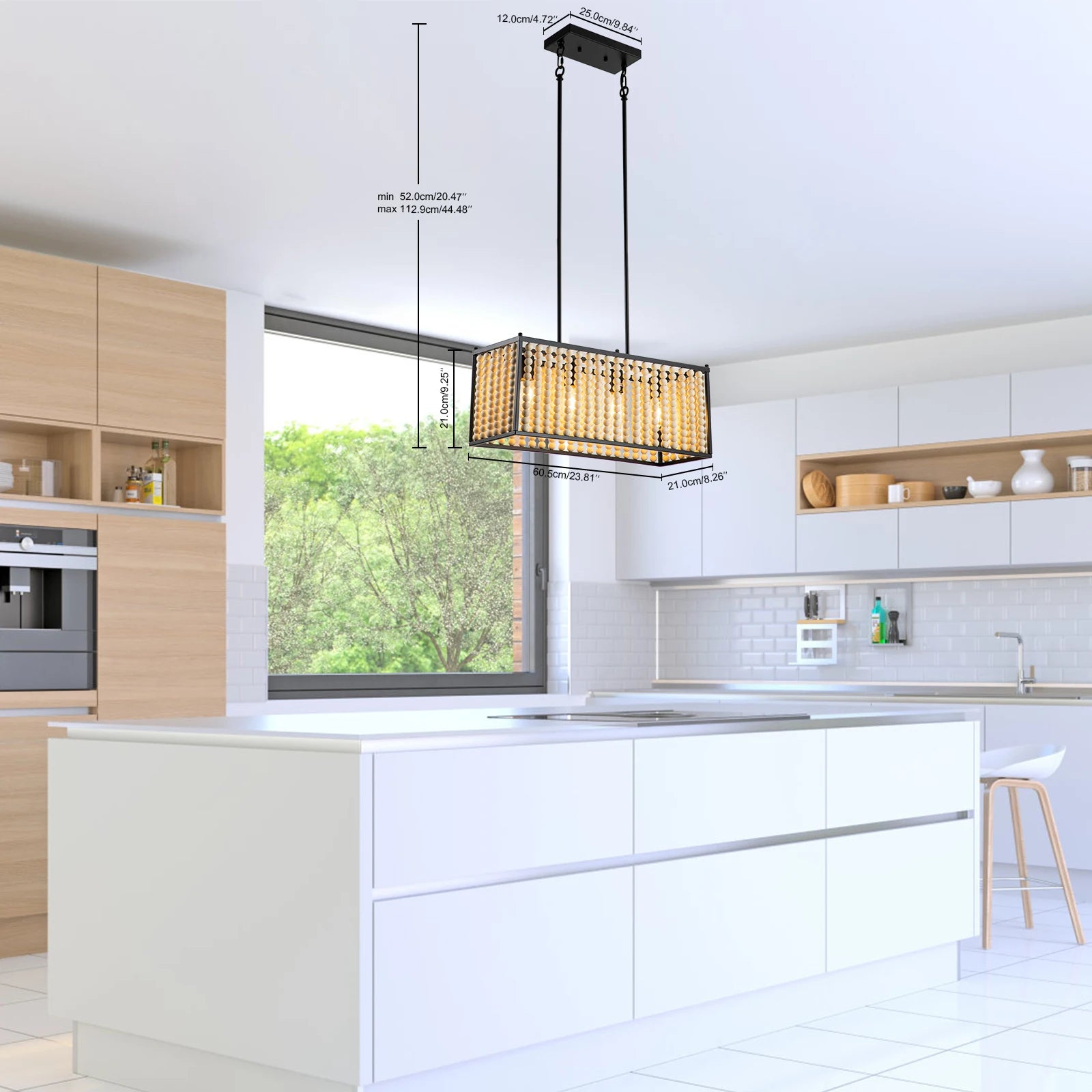 Bohemian  Wood Beaded Chandelier ,Modern Farmhouse Chandelier 4-Light