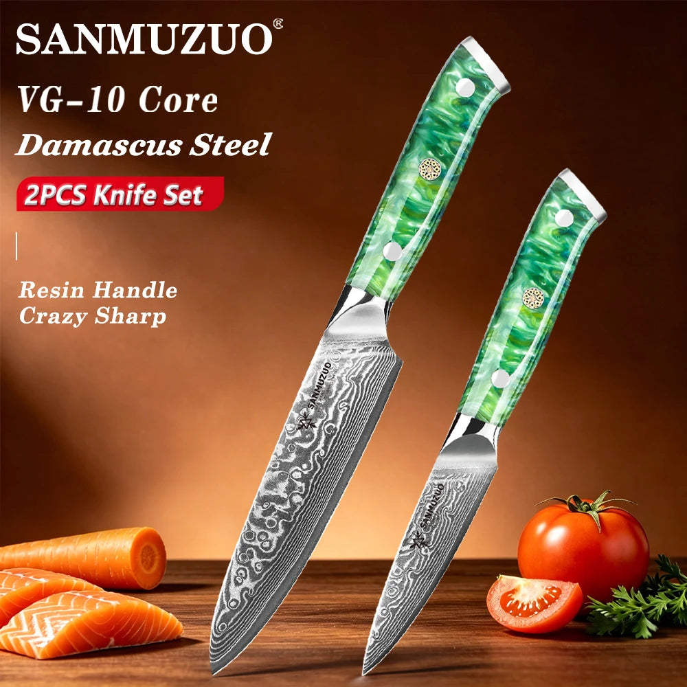 Elegant  2PCS Kitchen Knife Set - Ultra Sharp Damascus Steel  Beautiful Color Options