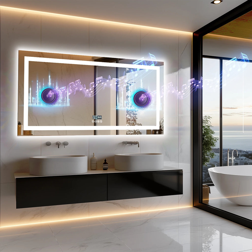 Musical LED Bathroom Mirror with Lights Vanity Make Up Mirror Dimmable