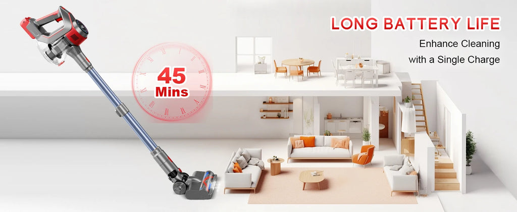 Powerful Cordless Vacuum Cleaner 78KPA 45Min Lightweight Stick Vacuum