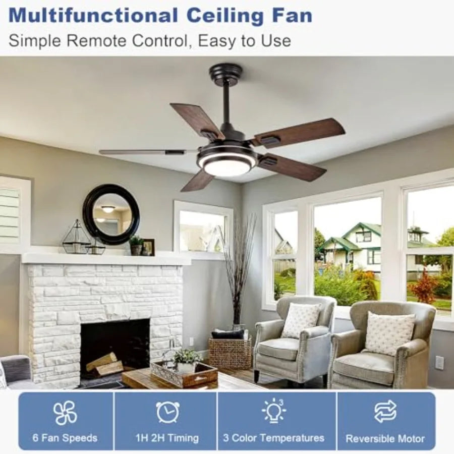 42-Inch Ceiling Fan with Light : Walnut Finish 5-Blade Dual-Tone Reversible Fan