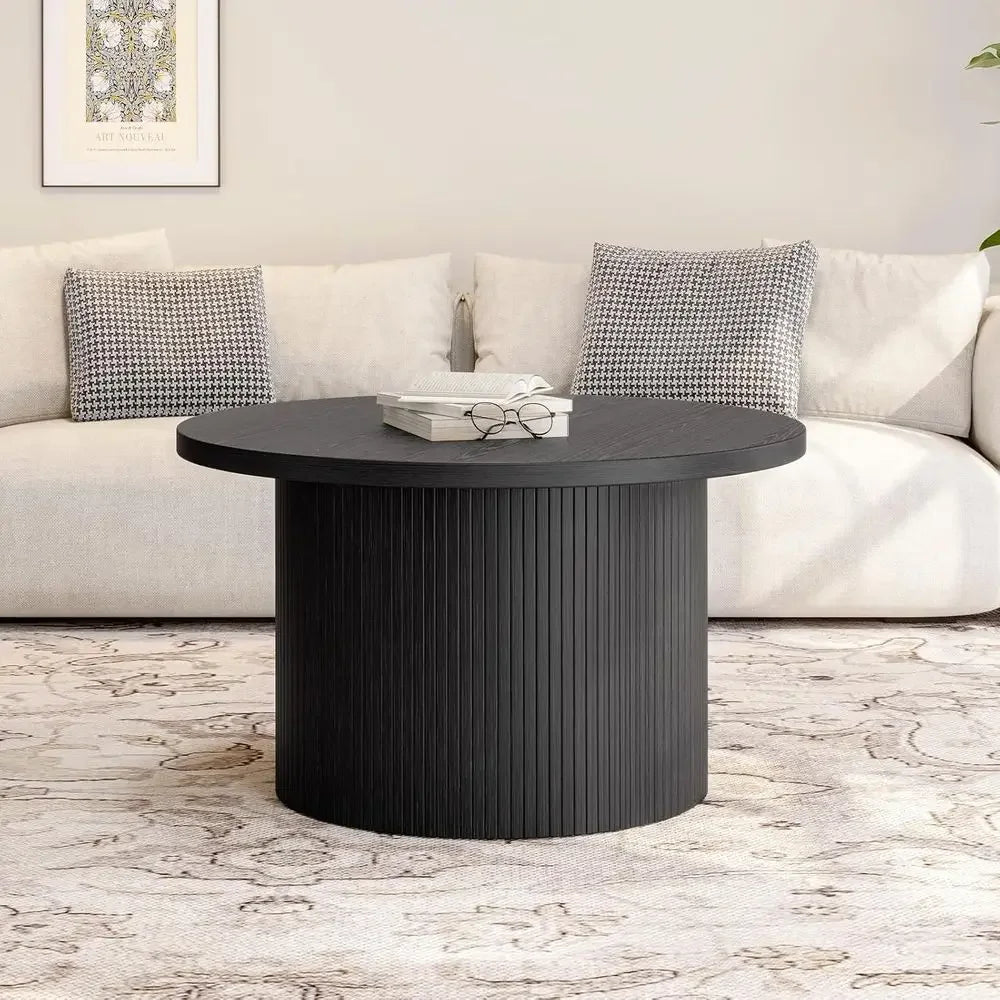 Tambour Design 31.5" Round Coffee Table, Tambour