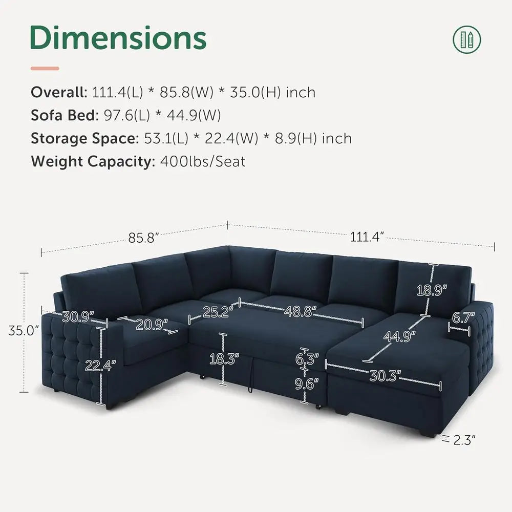 U-Shaped Sectional Sleeper Sofa with Pull-Out Bed