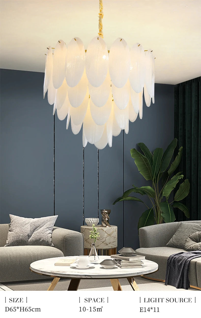 Lamp Luxury Feather Art Glass Chandelier Nordic Minimalism Chandelier French Style New Model LED