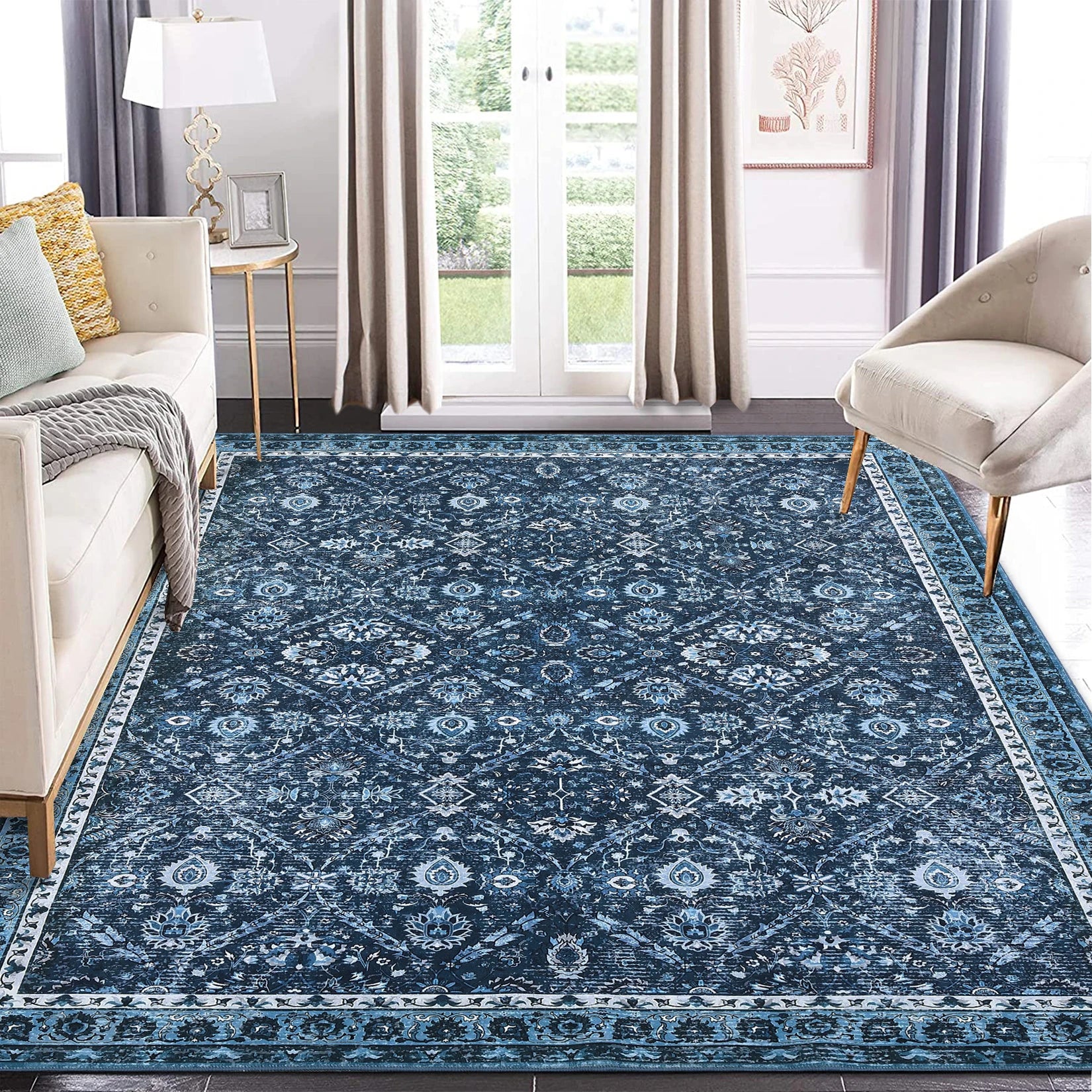 Rug for Living Room, Machine Washable, Non-Slip