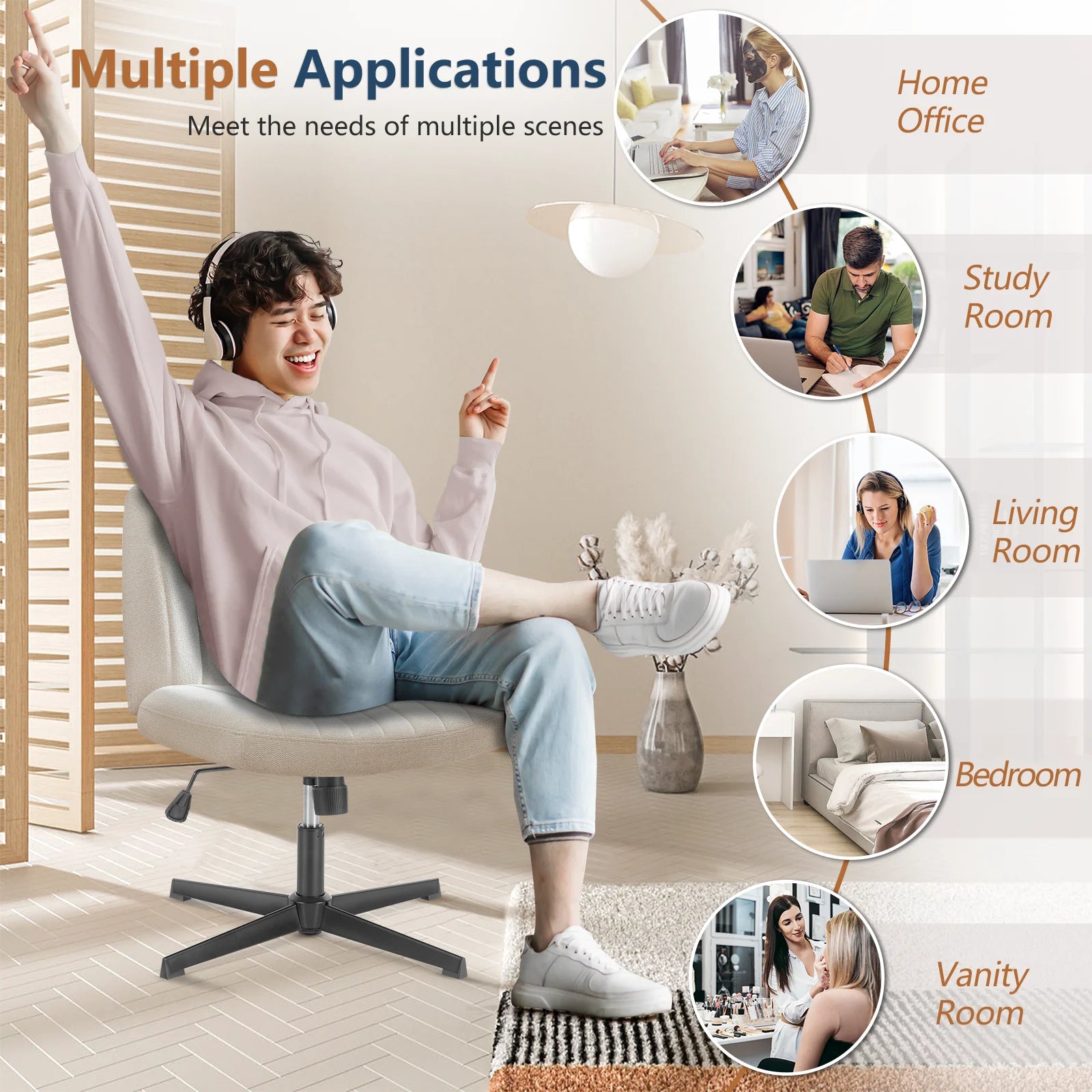 Durable Wide Seat and Cross Legged Office Chair
