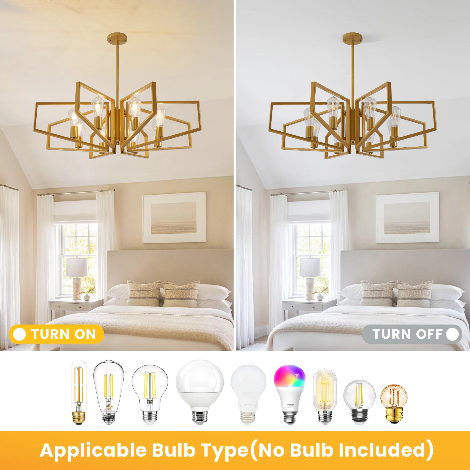 Modern 8-Light Geometric Chandelier Metal Pendant Light , Black or Golden Frame