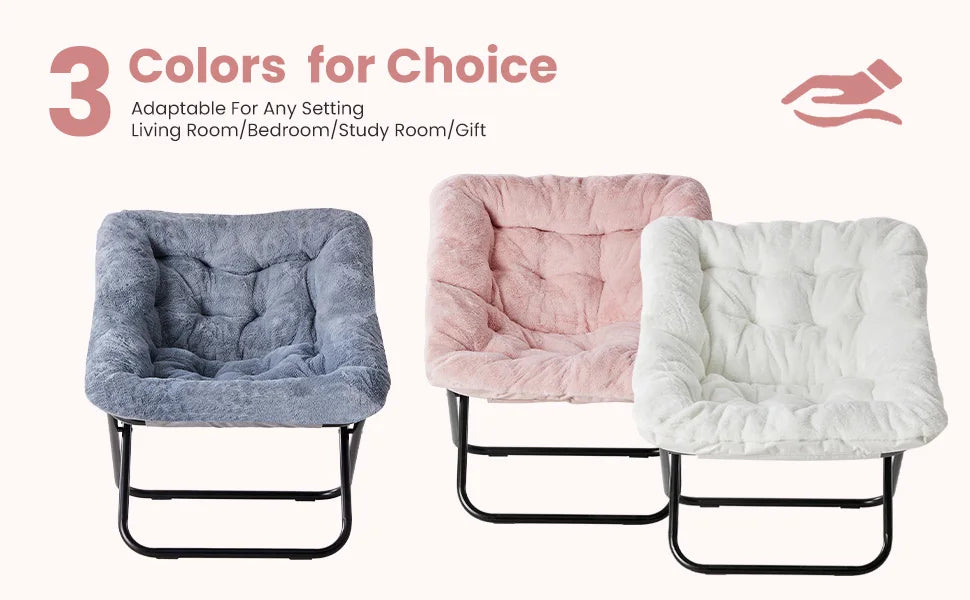 Modern Cozy Saucer Chairs Soft Faux Fur Large Size, Folding