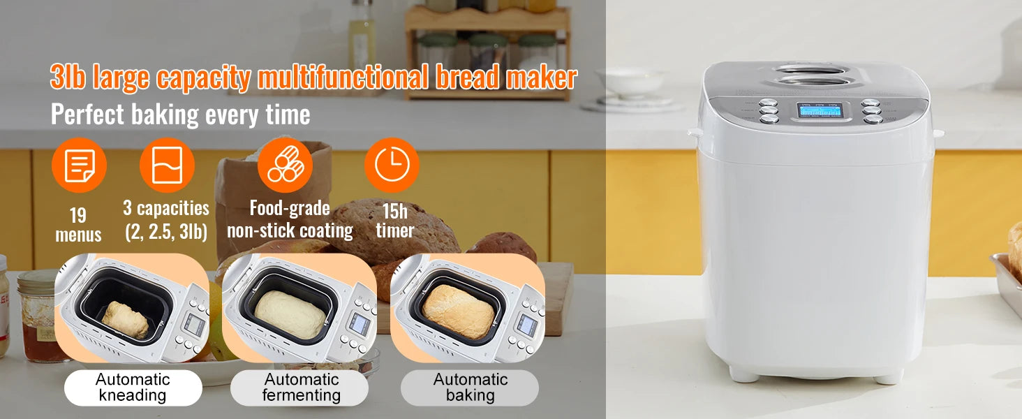 HOMEMADE BREAD!!! 2 LB Bread Maker 15-in-1 Dough Machine Nonstick