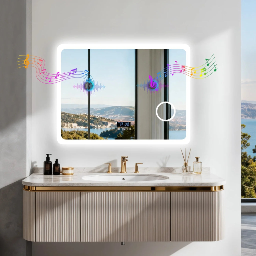 LED Bathroom Mirror with Bluetooth Dimmable Backlit Vanity Mirror with 3X Magnifier and Screen Display