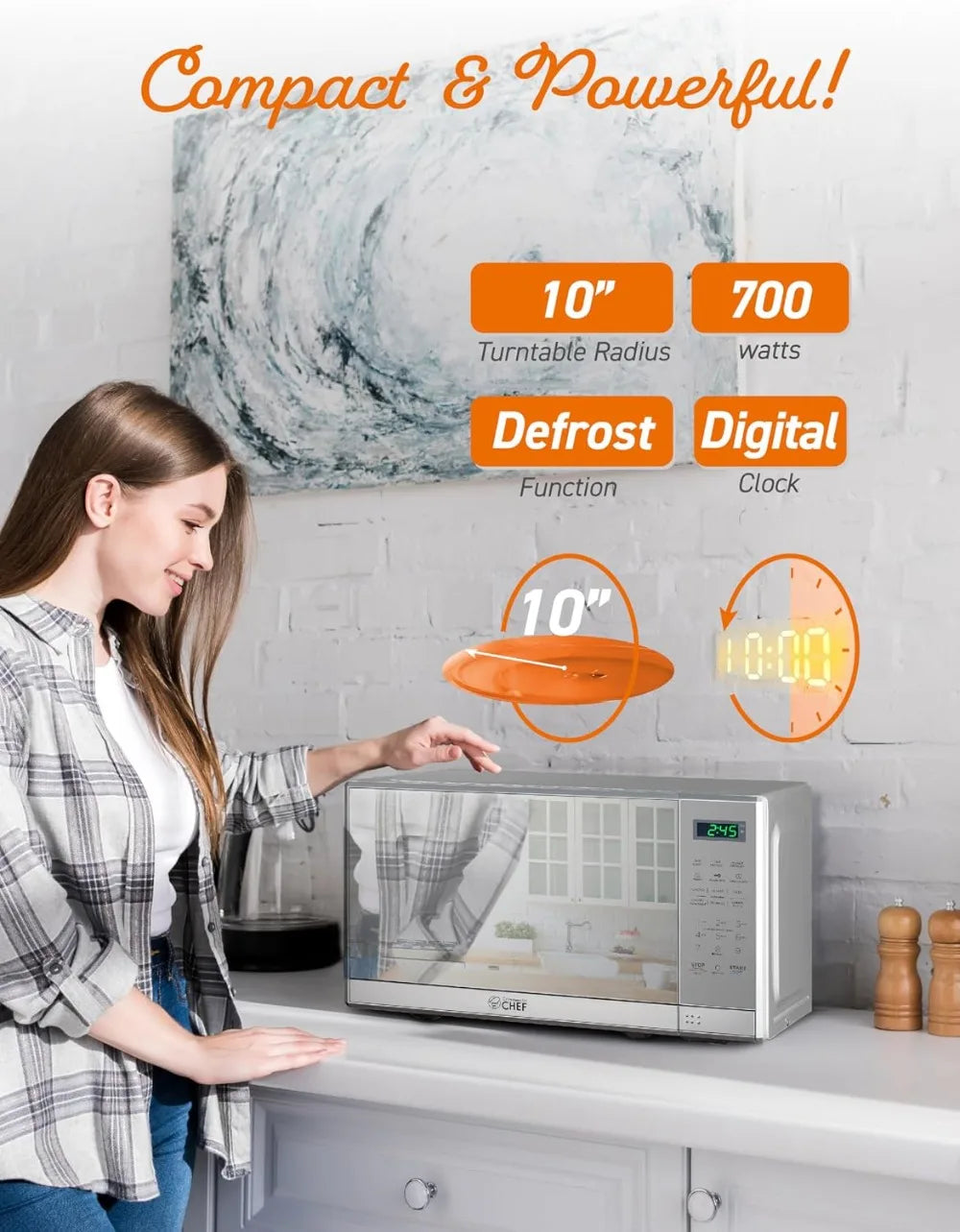Perfect Size Countertop Microwave Oven, 700W with Digital LED