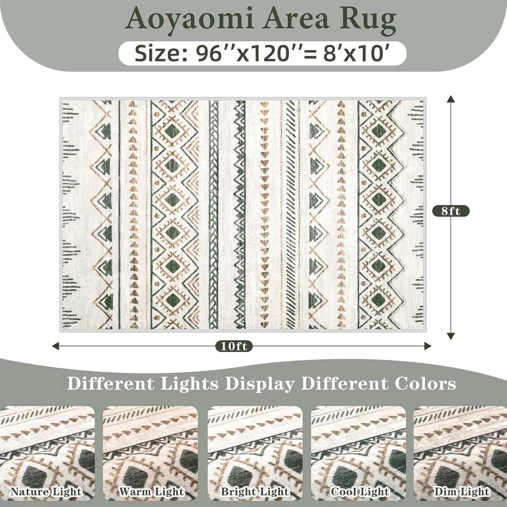 Modern Boho Geometric Rug 8x10, Non-Slip Washable Area Rug
