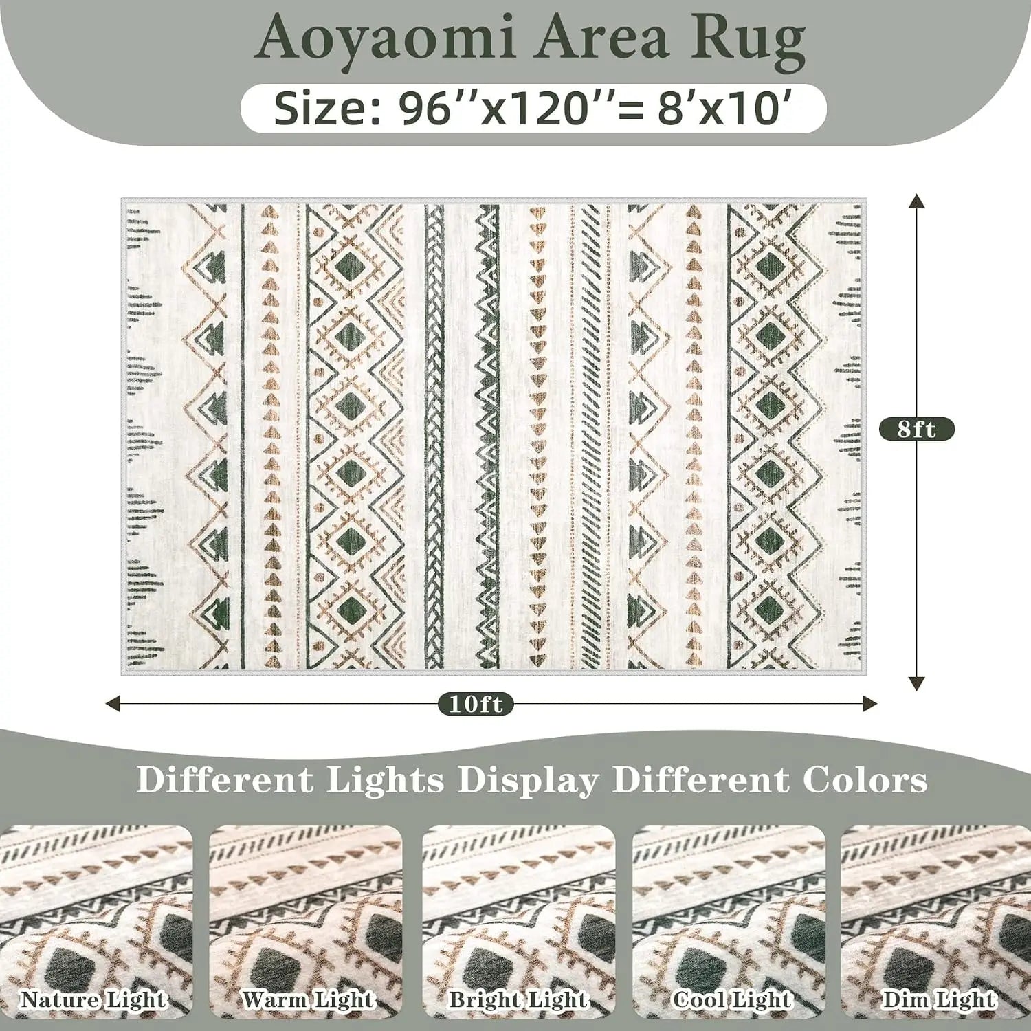 Modern Boho Geometric Rug 8x10, Non-Slip Washable Area Rug