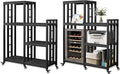 Free Standing Baker Rack Mini Fridge Stand with Wheels, 6 Tire Kitchen Storage Shelf Organizers Coffee Table Bar Micr