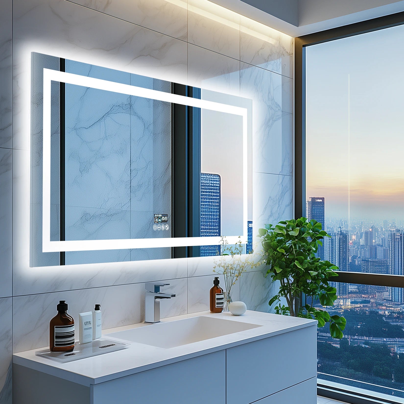 Musical LED Bathroom Mirror with Lights Vanity Make Up Mirror Dimmable