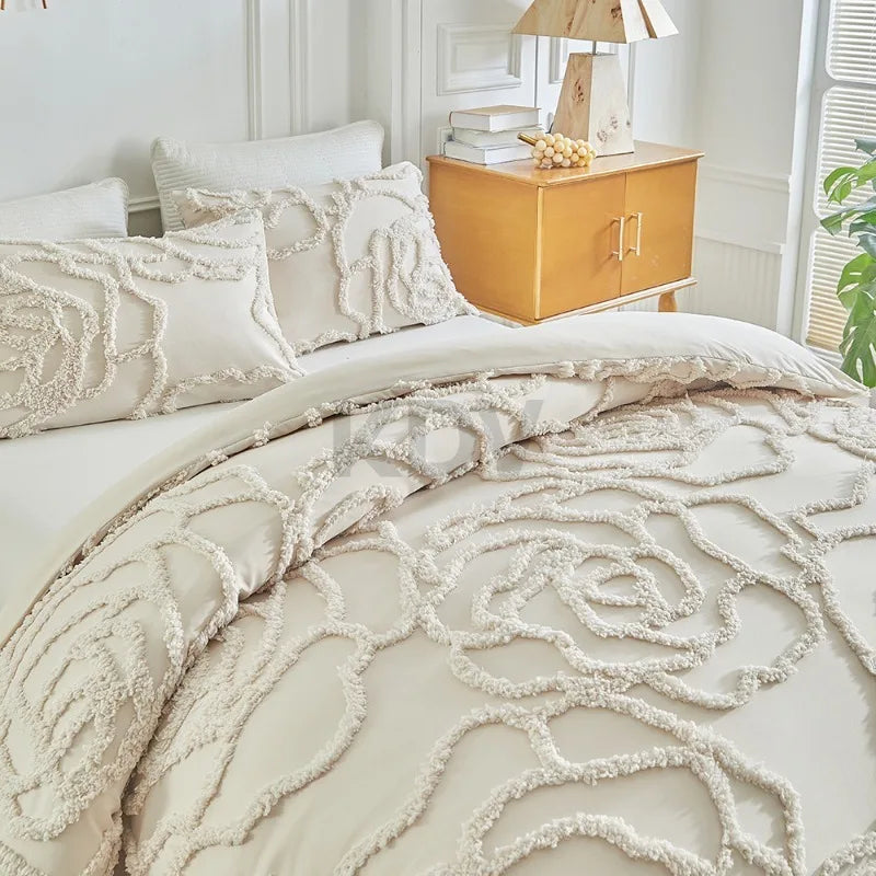 3D Rose Floral Tufted Duvet Cover Set High Quality and Pillowcases