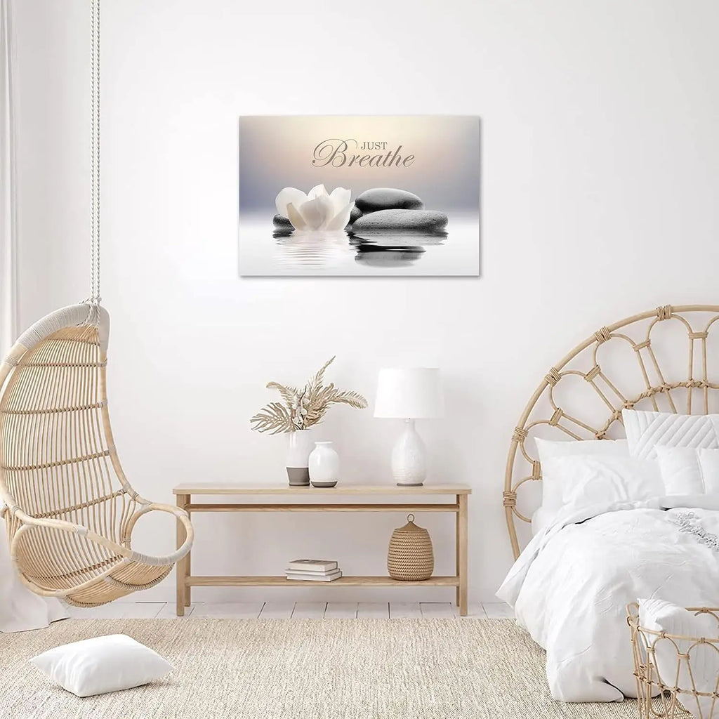 Just Breathe Zen Wall Art,  White Lotus Flower Picture