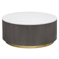 Modern Coffee Table with Reeded Drum Base, Gold Ring Accent