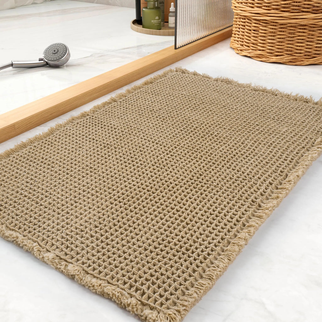 Waffle Bath Mat Rug Super Absorbent Non Slip Boho