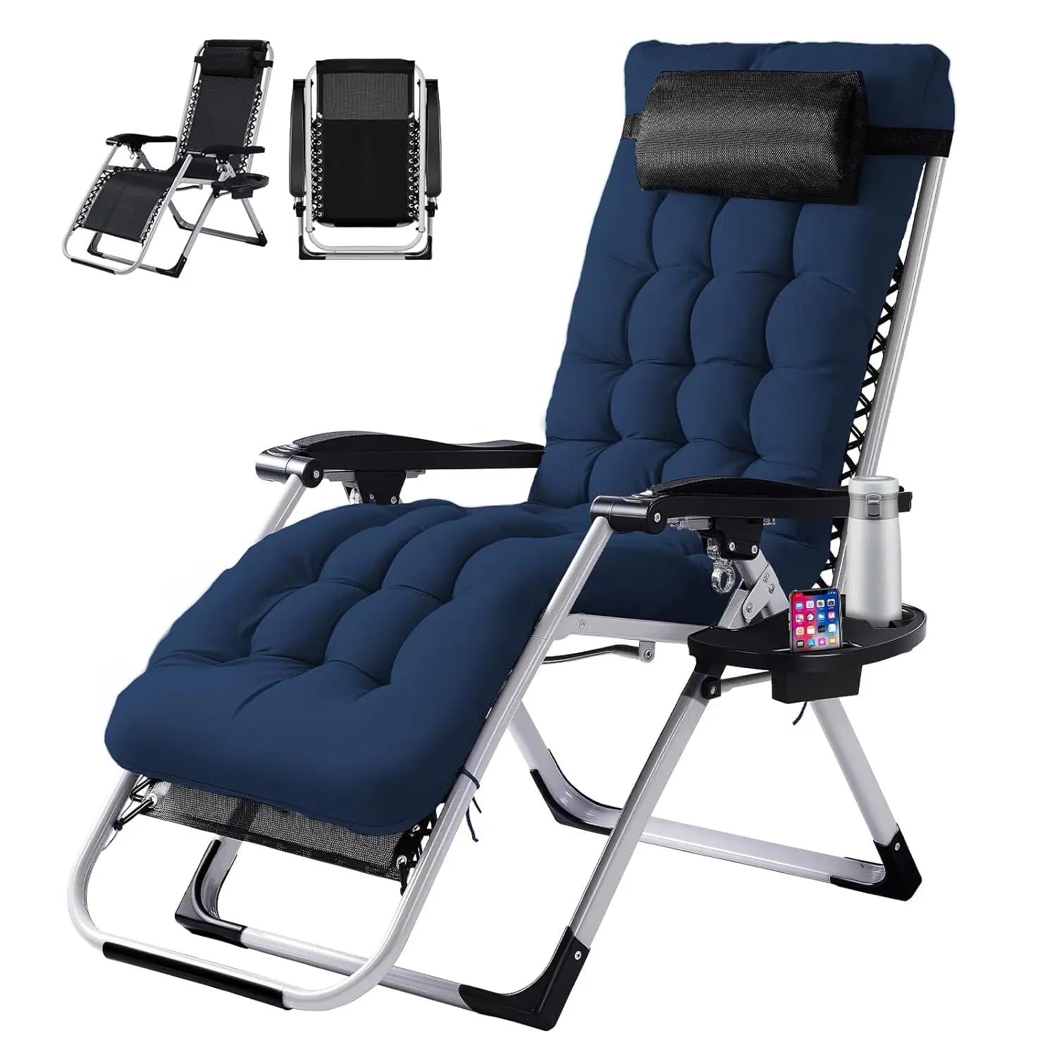 Padded Zero Gravity Chair, Lounge Chair with Removable Cushion & Tray