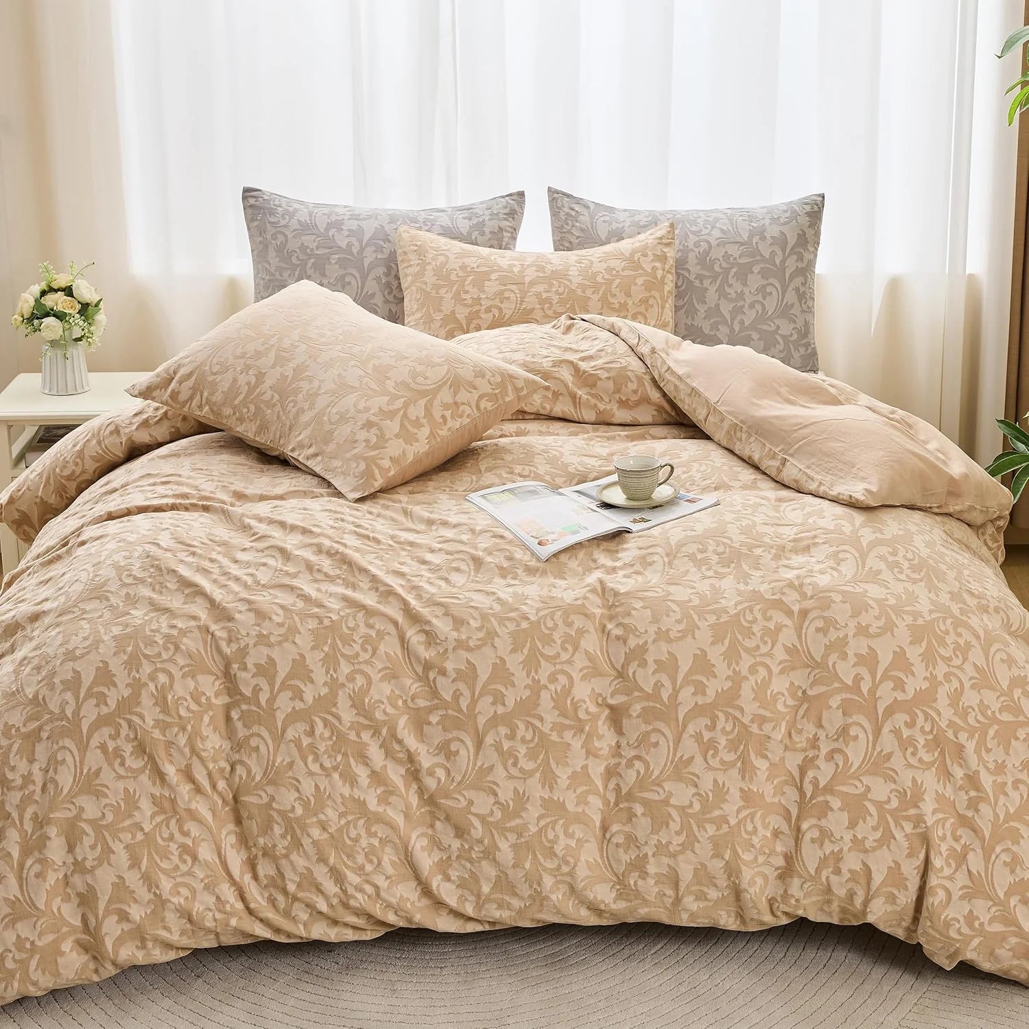 Simple&Opulence Jacquard Duvet Cover Set 3 Pcs  Various Botanical Patterns