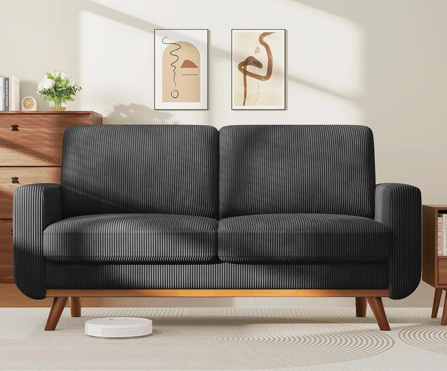68" Green Loveseat Sofa, Comfy Corduroy with Spring Cushion