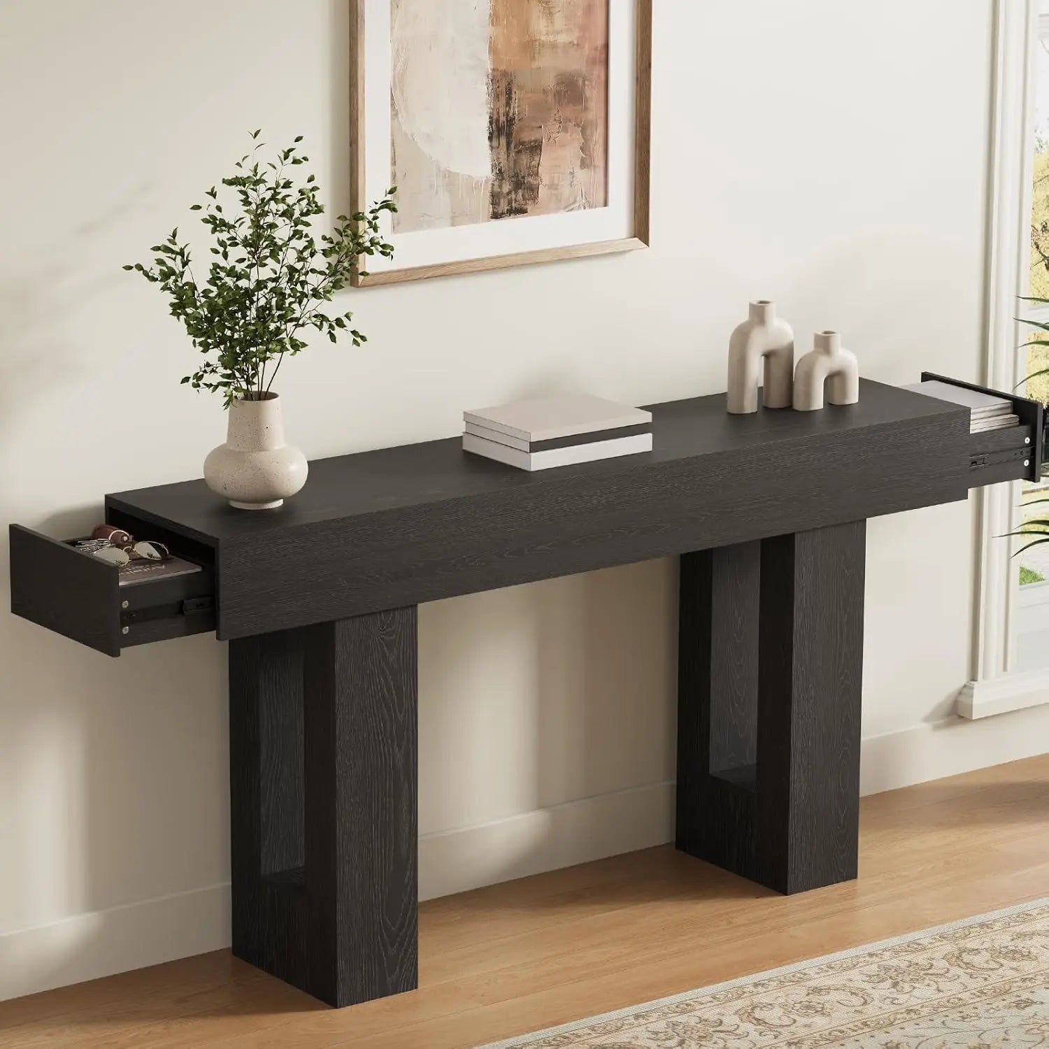 Farmhouse & Rustic Style 63in Long Console Table , see color options