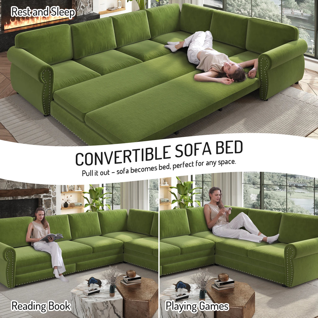 Comfy Cloud Sofa 118" L-Shaped Sleeper Sectional Sofa with Pull-Out Bed 4 color options