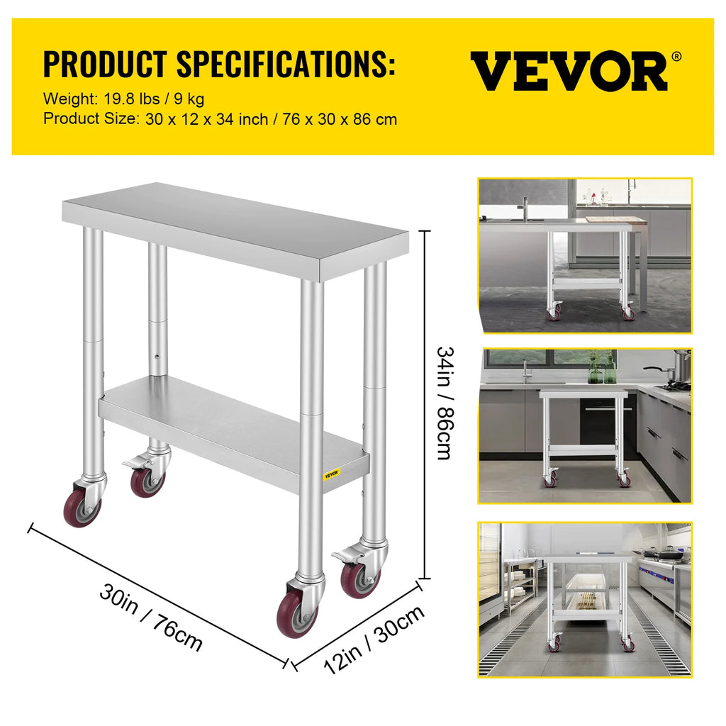 Stainless Steel Kitchen Worktable shelves Commercial Work Bench Table