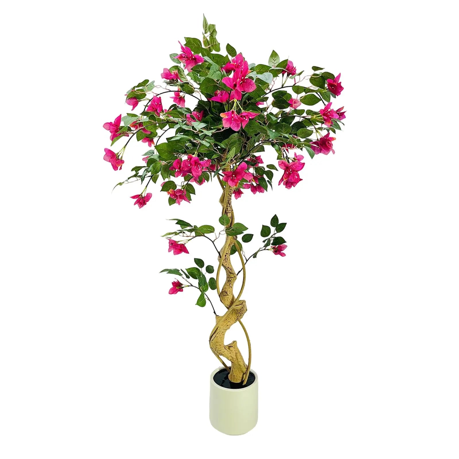 Lifelike Artificial Bougainvillea Tree in White Pot Realistic Silk Foliage