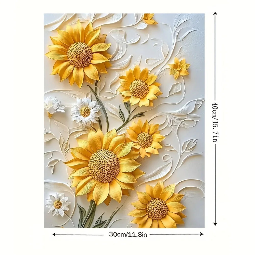 3D relief sunflower canvas art with wood frame, vivid yellow wall printing