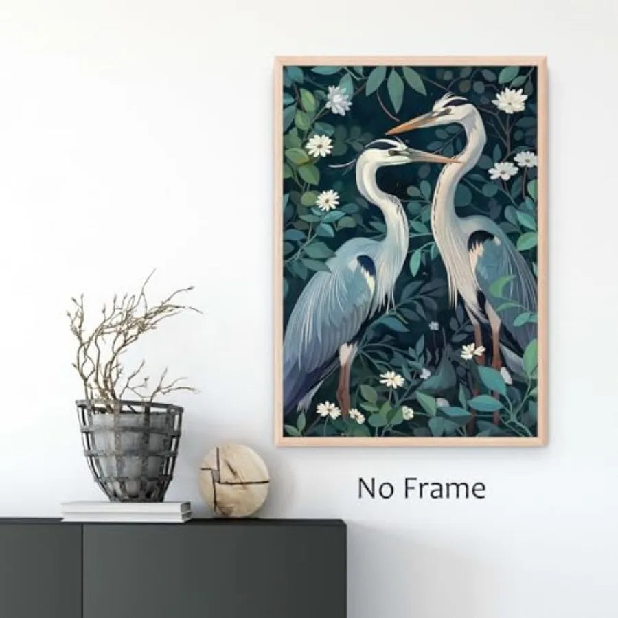 Wall Art Vintage Heron Print only Crane Picture Egret Canvas