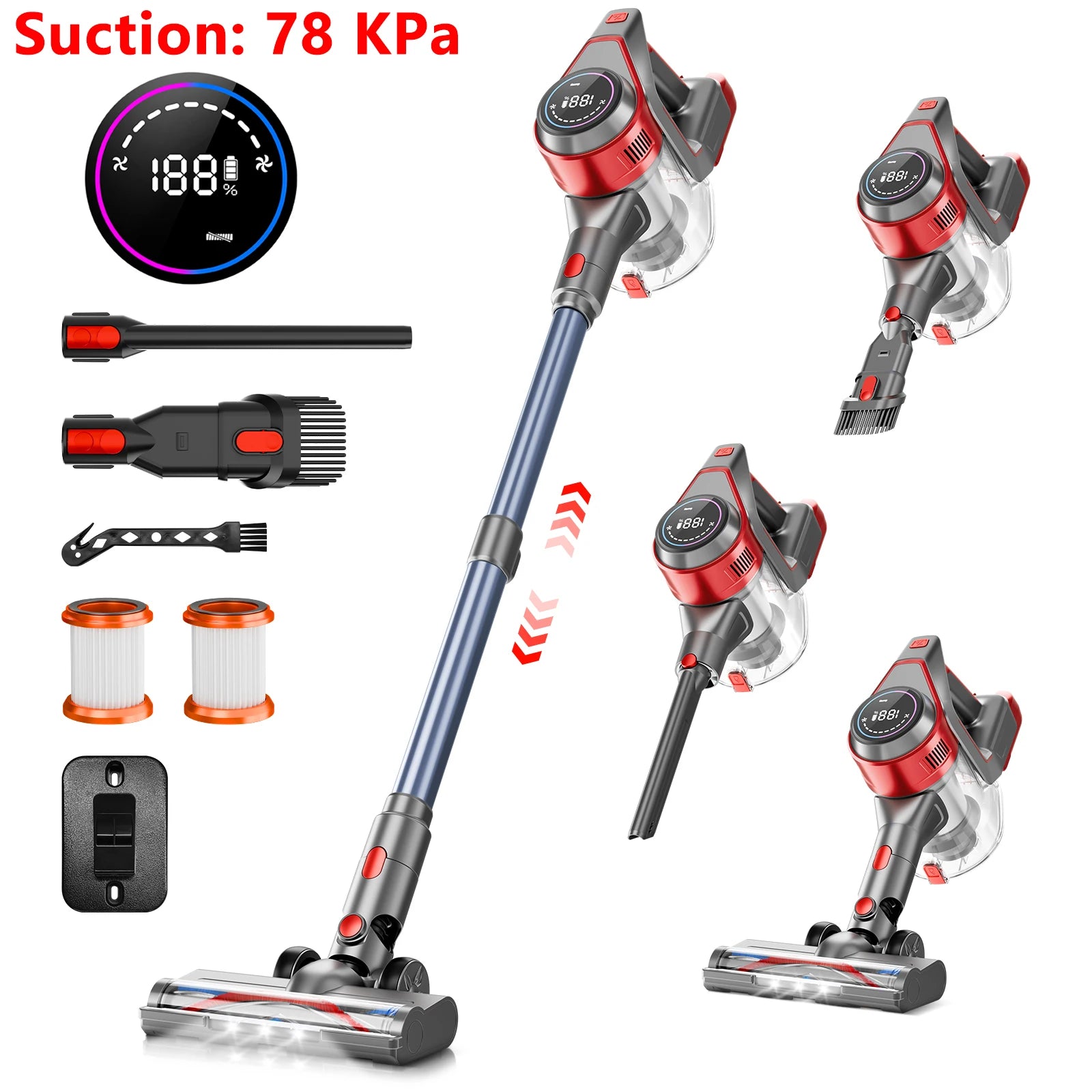 Powerful Cordless Vacuum Cleaner 78KPA 45Min Lightweight Stick Vacuum