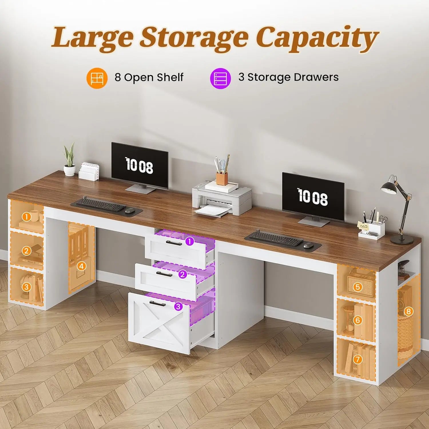 Farmhouse 96.5" Computer Desk with Drawers