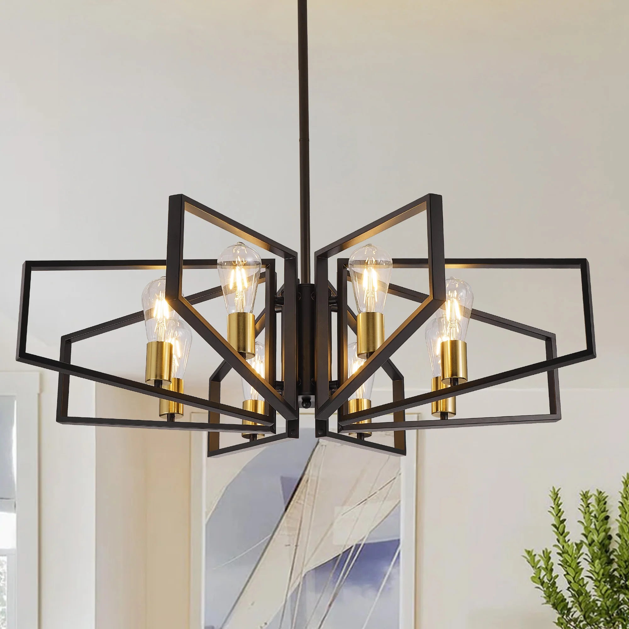 Modern 8-Light Geometric Chandelier Metal Pendant Light , Black or Golden Frame