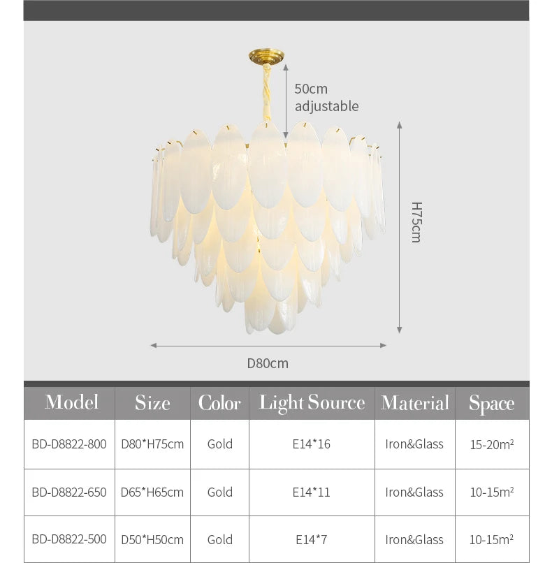 Lamp Luxury Feather Art Glass Chandelier Nordic Minimalism Chandelier French Style New Model LED